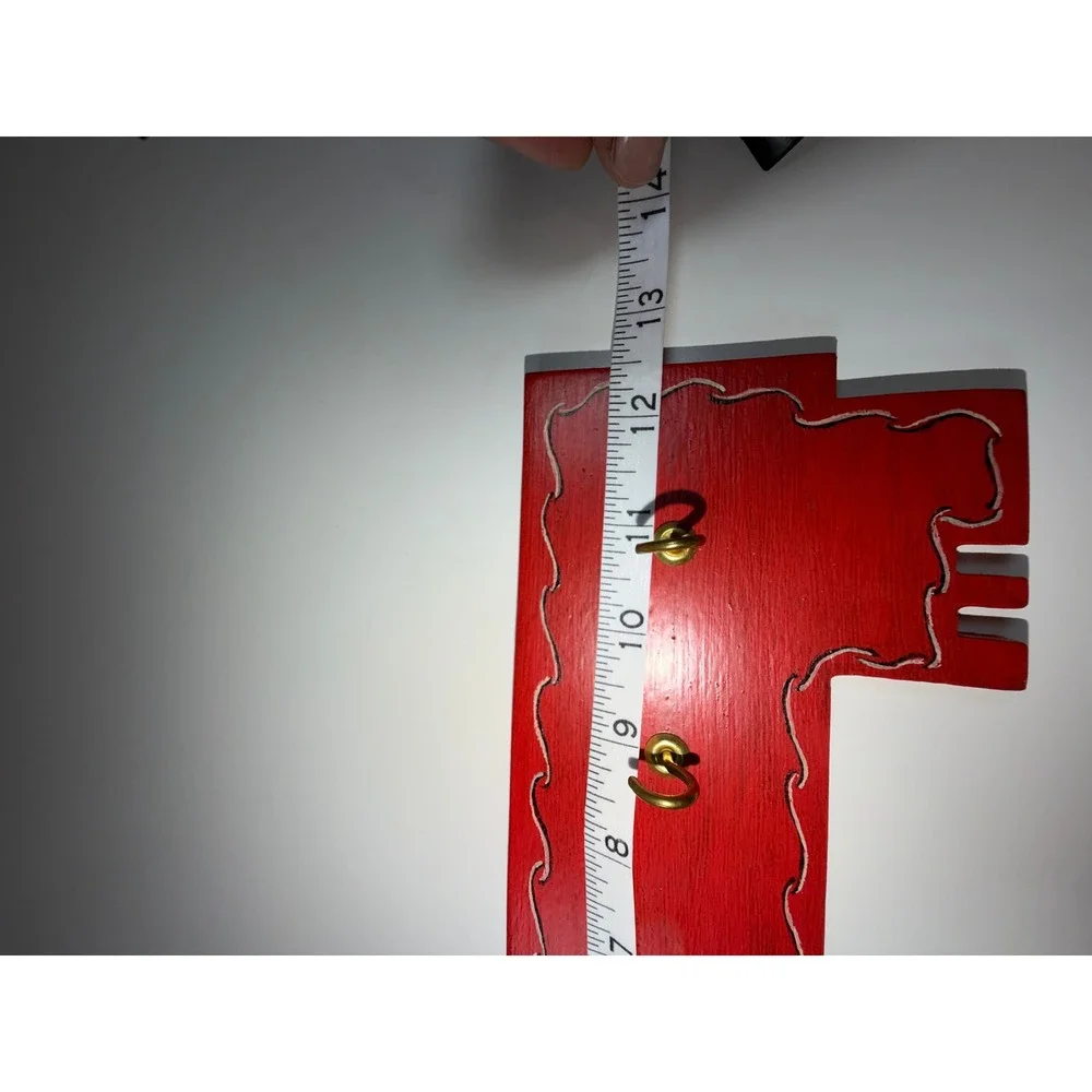 Scandinavian Wooden Key Holder Rosemaling Red Folk Art Hand Painted Wall Decor